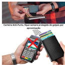 Carteira masculina com bloqueio de RFID, carteira de couro sintético de fibra de carbono com 8 compartimentos para cartão de crédito, linha moderna, fina, duas dobras para dinheiro