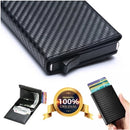 Carteira masculina com bloqueio de RFID, carteira de couro sintético de fibra de carbono com 8 compartimentos para cartão de crédito, linha moderna, fina, duas dobras para dinheiro